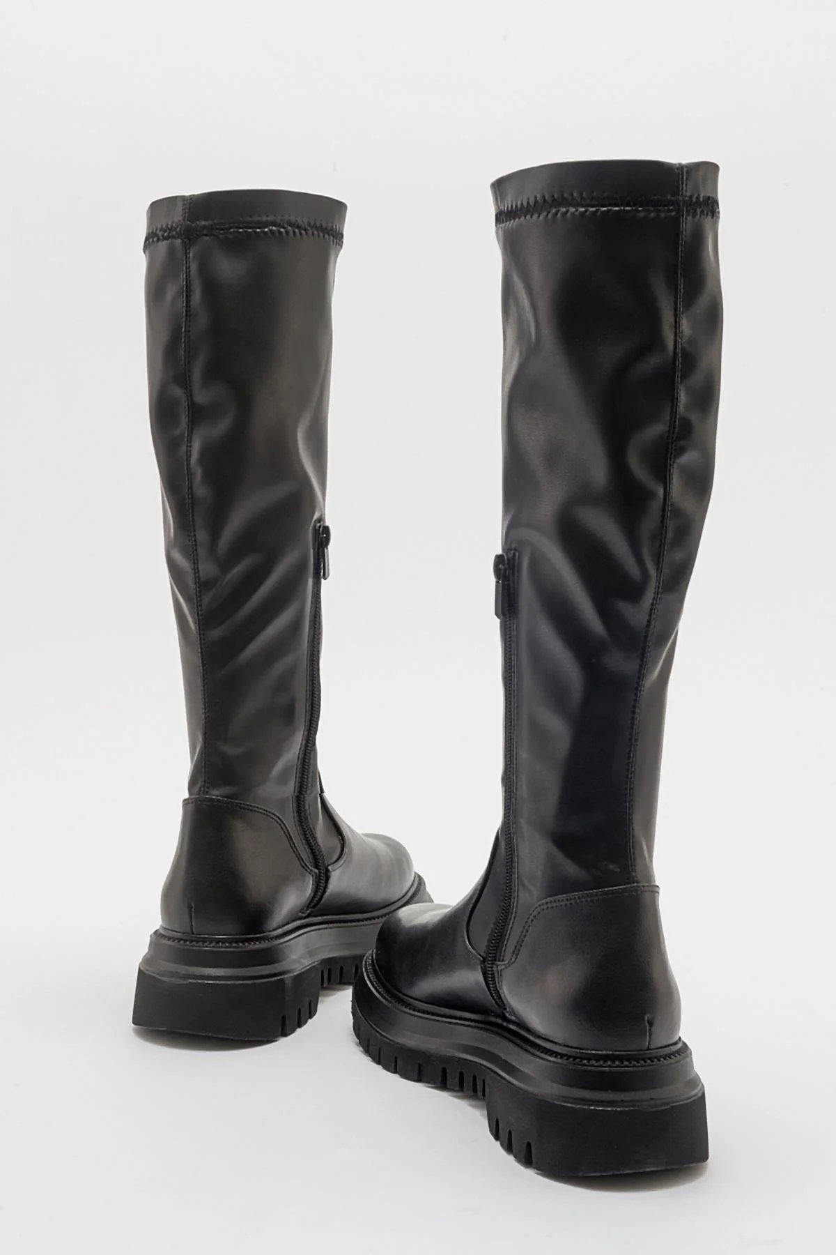 Henin - Black Stretch Knee-High Flat Boot (Women) - Image 4